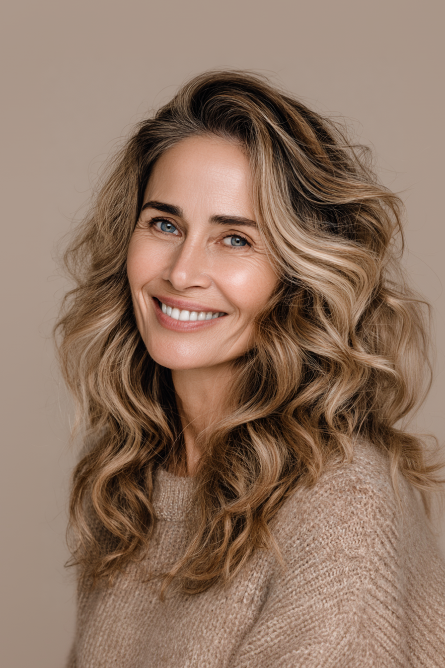 22. Champagner Bronde wellige Schichten (wellige Frisuren für ältere Frauen) - wellige Frisuren für ältere Frauen