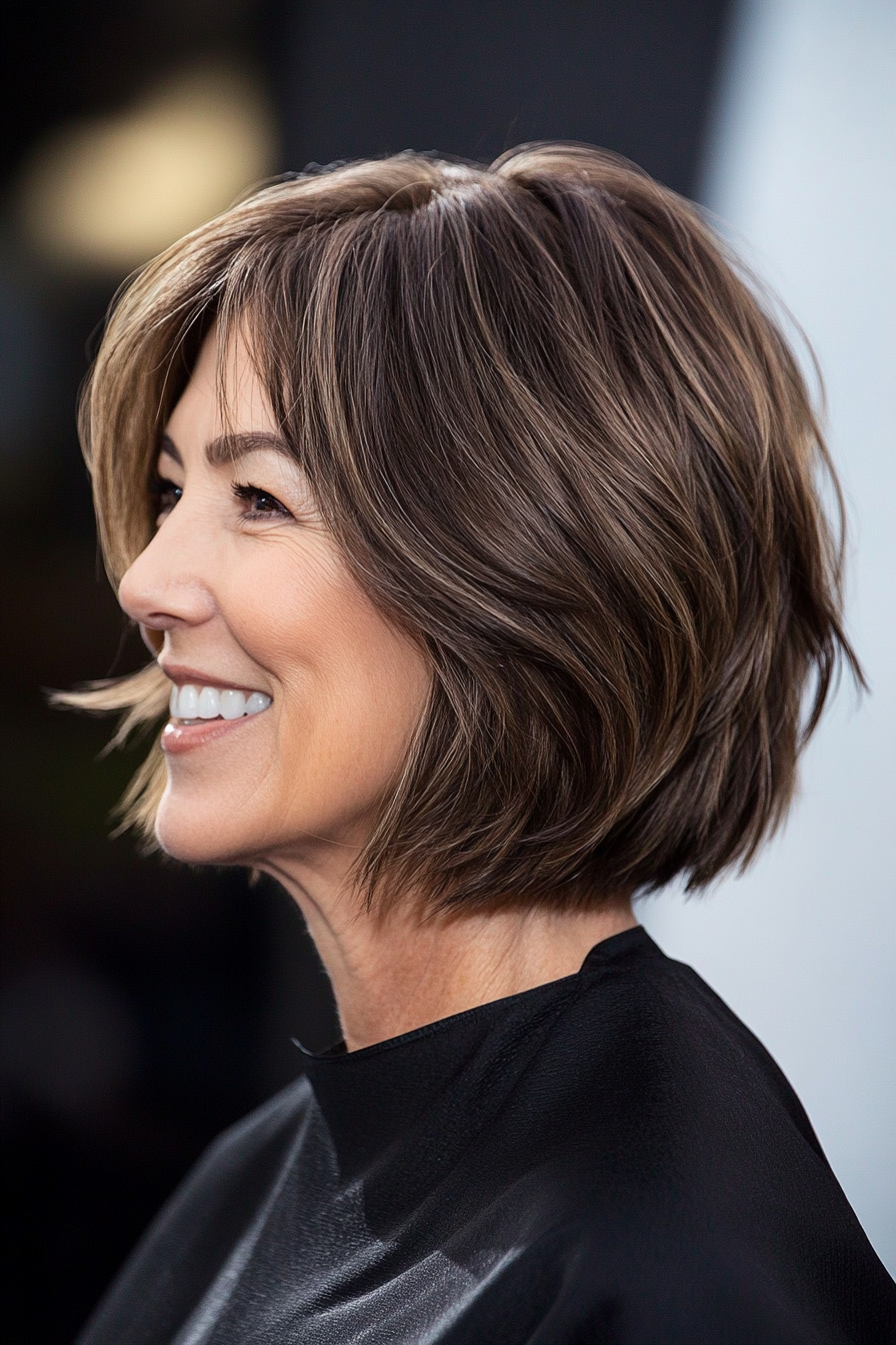 22. abgehackte mittelgroße Bob in weicher Brünette (mittlere bis kurze Haarschnitte für Frauen über 50) - mittel- bis kurze Haarschnitte für Frauen über 50