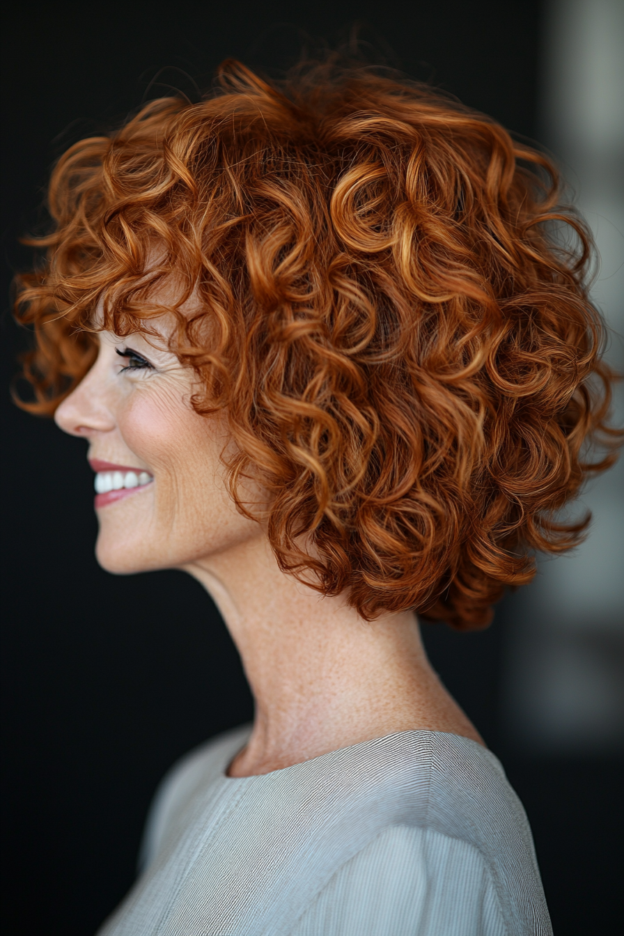 22. Kupfer Brown Curly Bob (Haarschnittideen für Frauen über 60) - Haarschnittideen für Frauen über 60