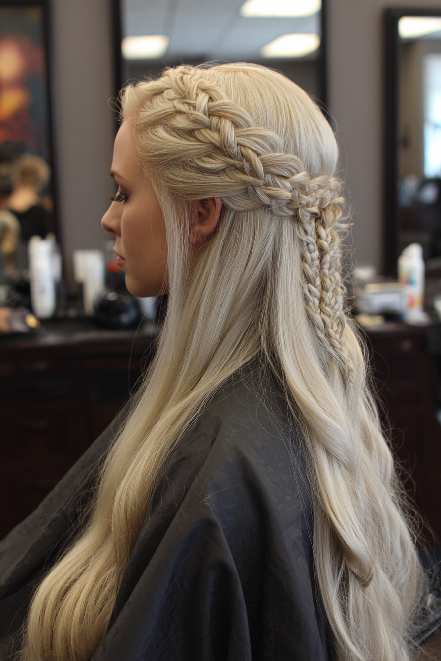 22. Cremeblondes Kronengewebe mit fließenden Enden (Wikinger-Frisuren für Frauen) – Wikinger-Frisuren für Frauen