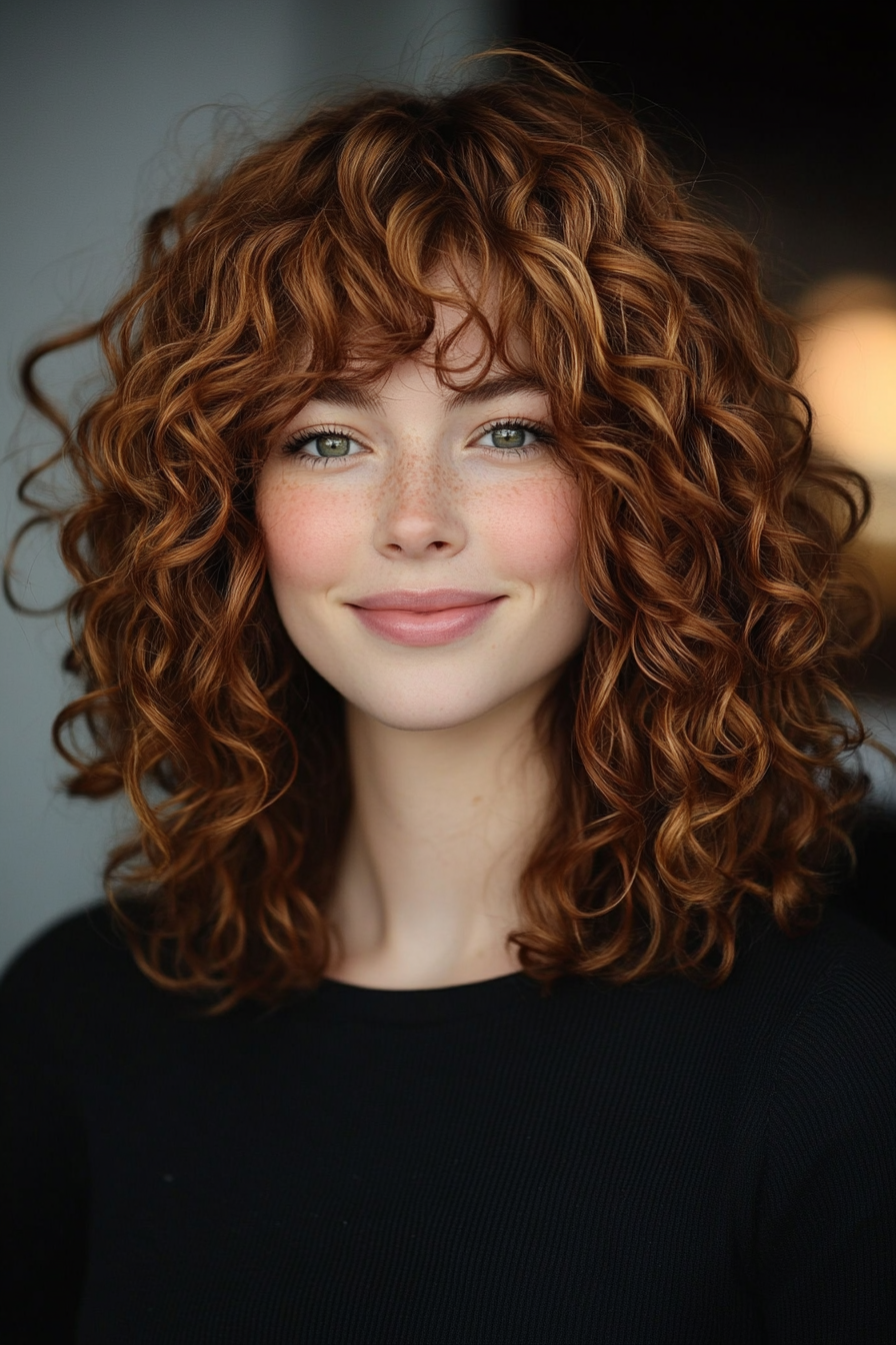 22. Curly Fringe in tiefen Mahagoni (Boho -Haarschnitte) - Boho -Haarschnitte