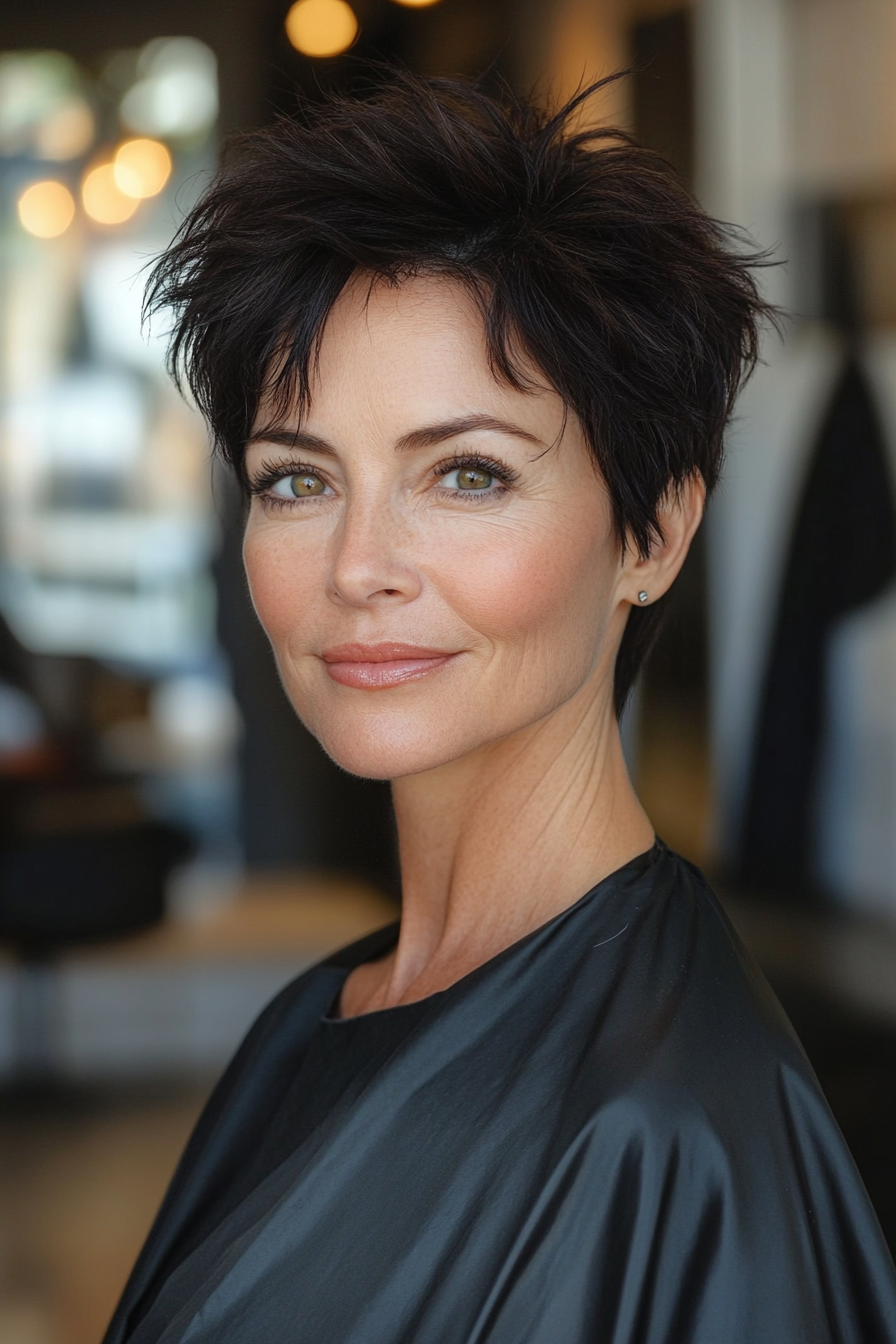 22. Dunkle Brünette Mini Fauxhawk (funkige Haarschnitte für Frauen über 50) - Funky Haarschnitte für Frauen über 50