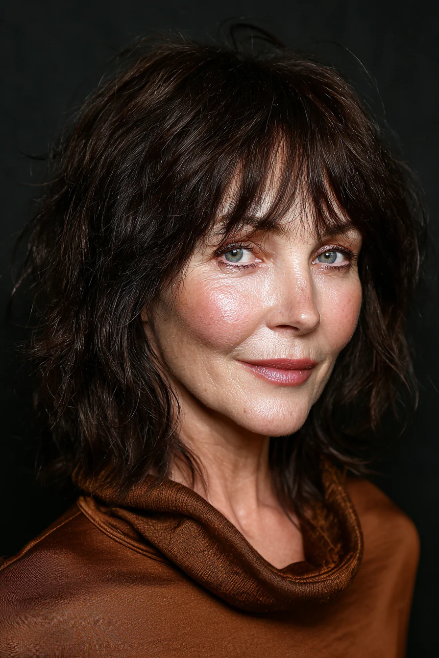 22. Schulterlanger Shag in Espresso (Trendfrisuren für Frauen über 60) – Trendfrisuren für Frauen über 60