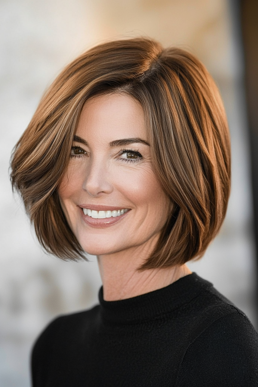 22. Face -Framing Bob in Karamell Brown (schicke kurze Frisuren für Frauen über 40) - schicke kurze Frisuren für Frauen über 40