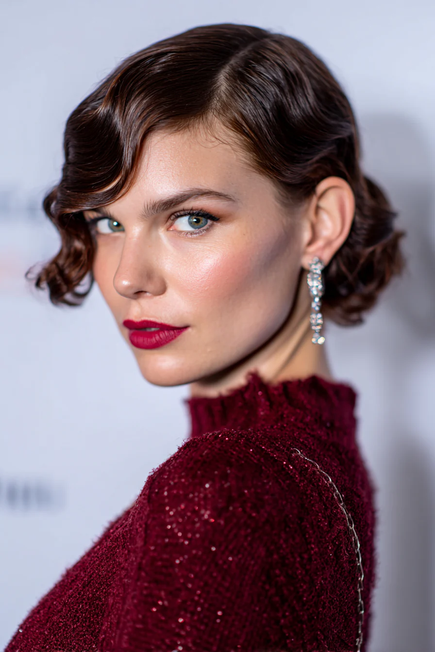 22. Fingerwellen und tiefes Rollen in tiefem Rotbraun (Brautfrisuren) – Brautfrisuren