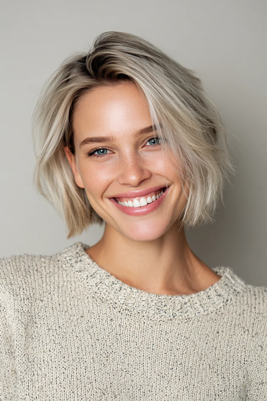 22. Kinnlanger Luxus-Bob in frostigem Blond (Kurzhaarschnitte für Frauen über 40 mit feinem Haar) – Kurzhaarschnitte für Frauen über 40 mit feinem Haar