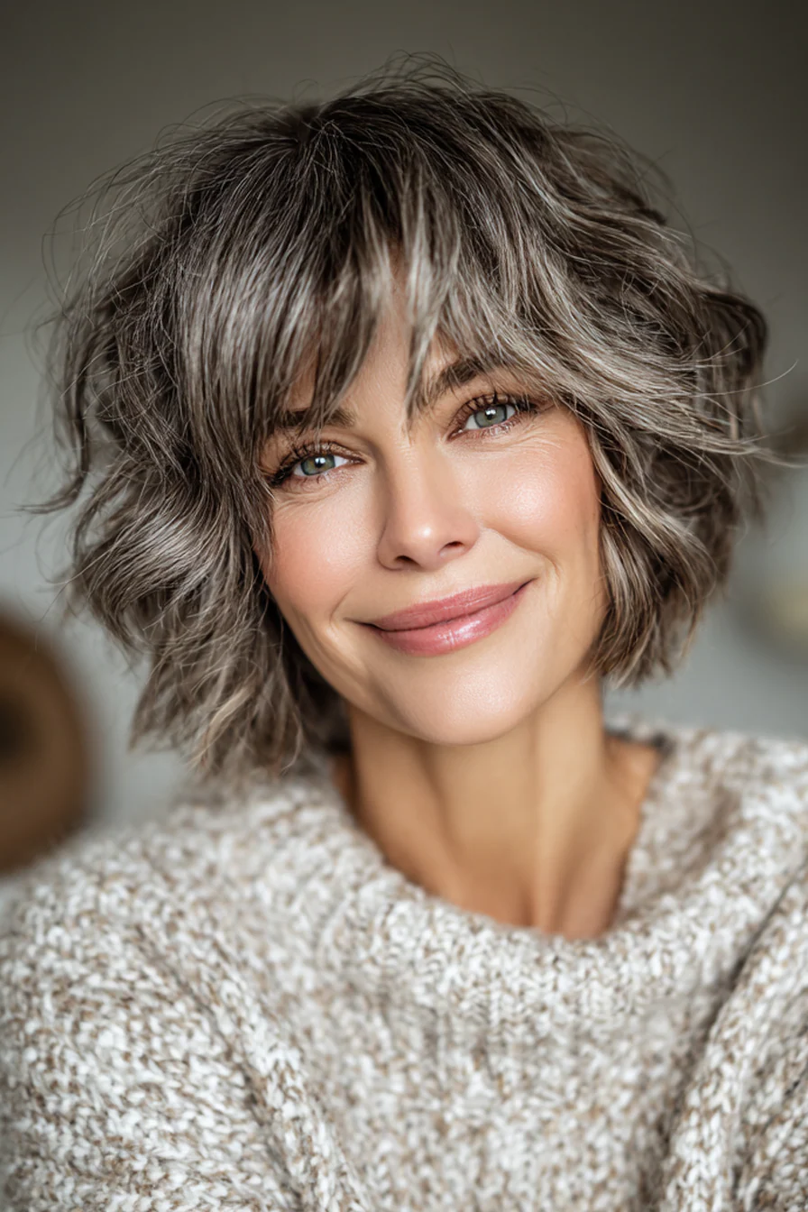 22. Layered Mocha Shag Bob (Kurze, zottelige Frisuren für ältere Frauen) – Kurze, zottelige Frisuren für ältere Frauen