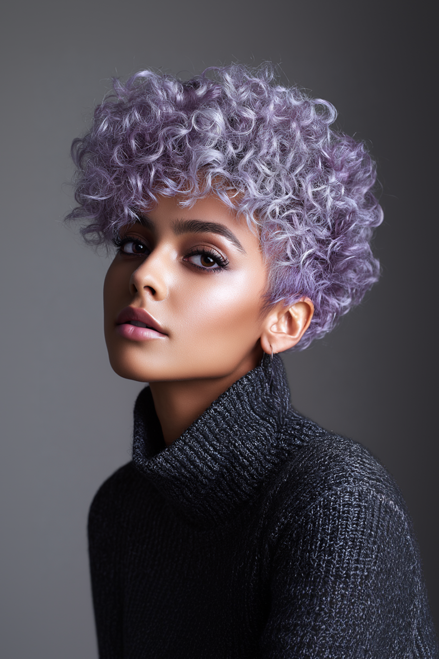 22. Lila Curls mit Mikrofressen (kurze lockige Haarschnitte für Frauen) - kurze lockige Haarschnitte für Frauen