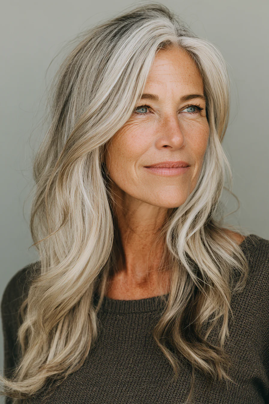 22. Low-Layer-Schnitt mit natürlichem Dunkelblond (lange Frisuren für Frauen über 60 mit dünnem Haar) – Lange Frisuren für Frauen über 60 mit dünnem Haar