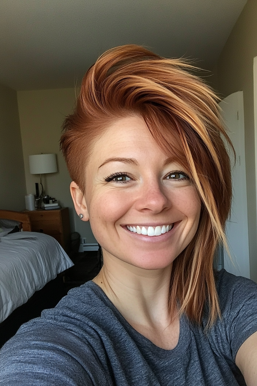 22. Medium Auburn Faux Hawk mit geschichteten Pony (Faux Hawk Haircuts for Women) - Faux Hawk -Haarschnitte für Frauen