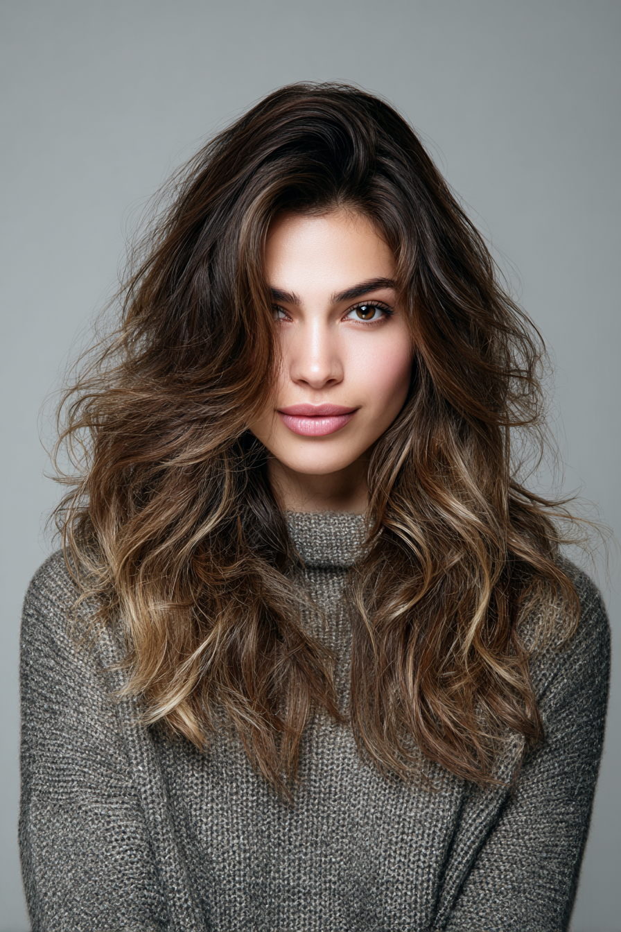 22. Mittelschichten mit Balayage -Brünette (geschichtete Frisuren) - geschichtete Frisuren