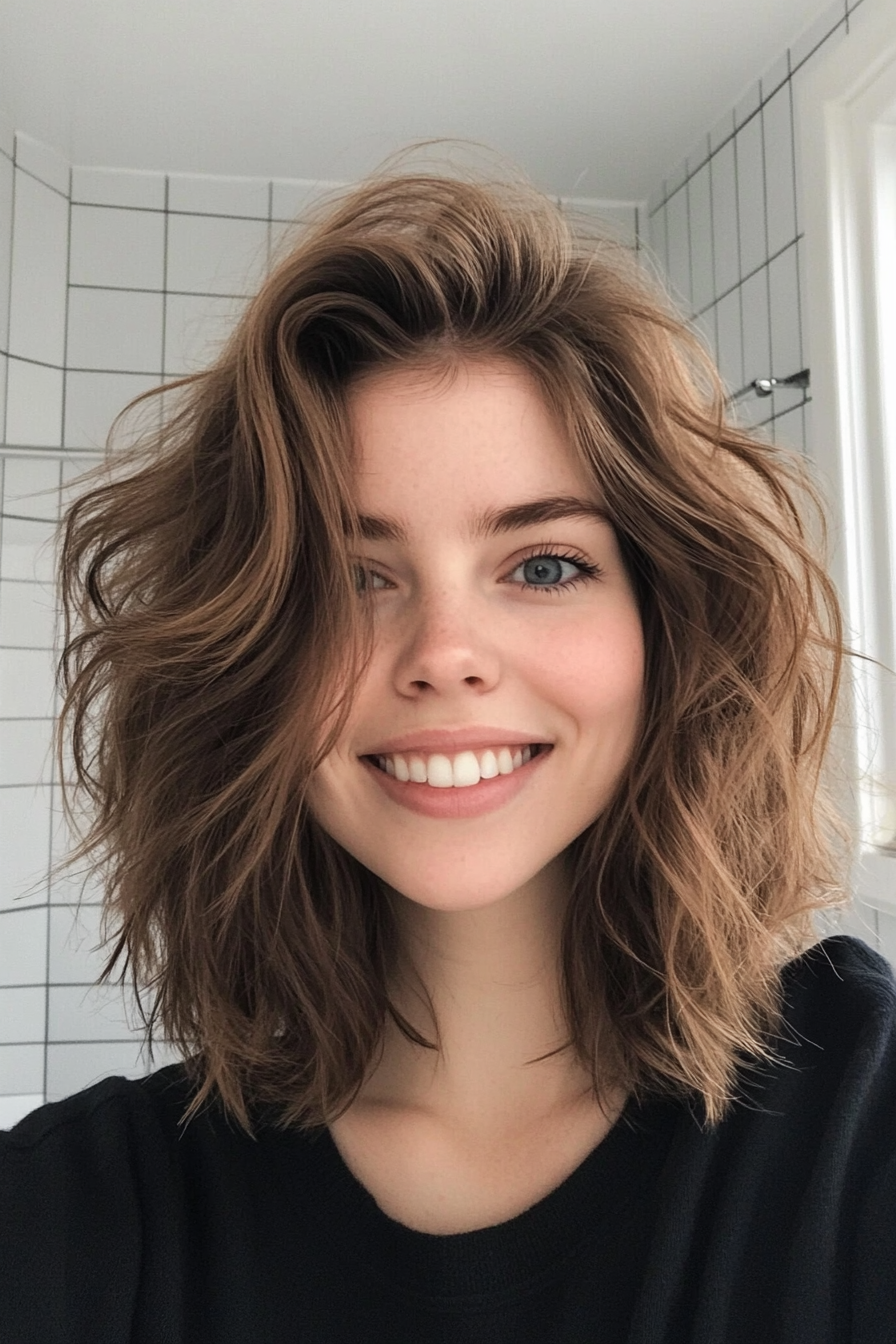 22. mittelgasierten Rasiermesser mit sandigem braunem (mittleren Haarschnitten für krauses Haar) - mittelgroße Haarschnitte für krauses Haar