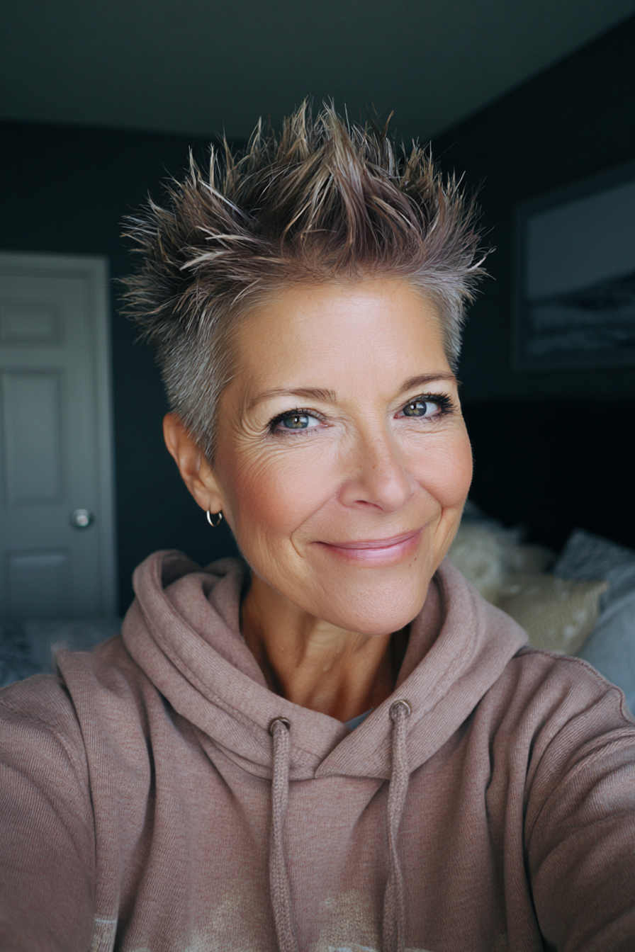 22. Mokka Spikes mit Side Fade (kurze stachelige Frisuren für Frauen über 60) - kurze, stachelige Frisuren für Frauen über 60