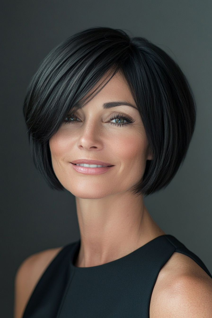 22. Natural Black Polished Bob (kurz gestapelte Haarschnitte für Frauen über 50) - Kurzstapelte Haarschnitte für Frauen über 50
