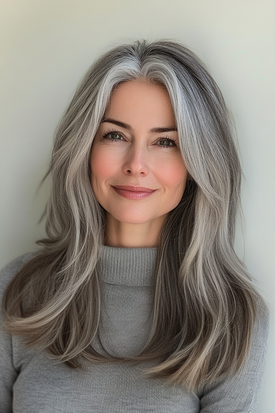 22. Natural Grey Bob mit sanften Schichten (neue Frisuren für Frauen über 50) - neue Frisuren für Frauen über 50