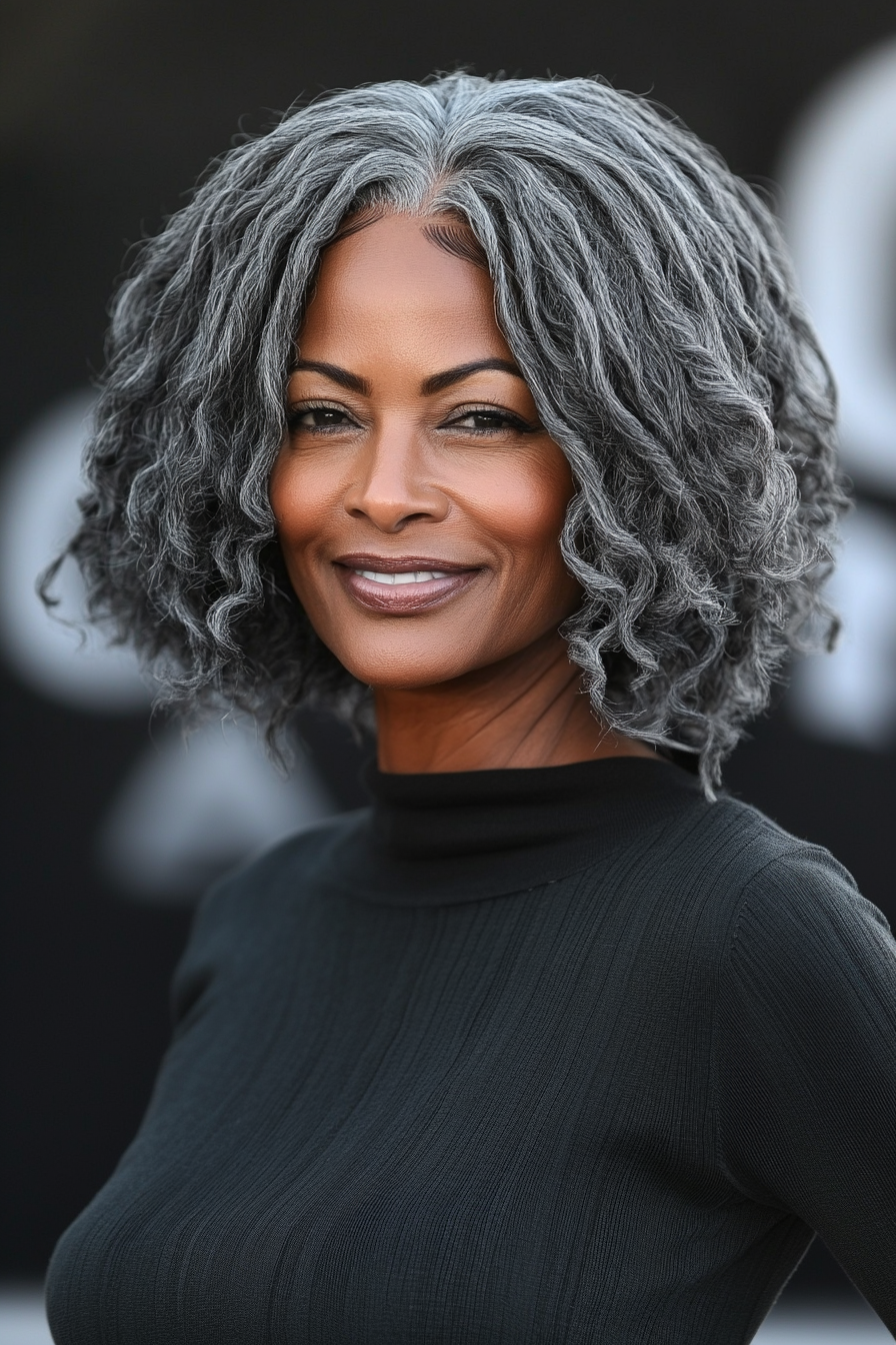 22. Perle Grey Twist -out Bob (kurze Frisuren für schwarze Frauen über 60) - kurze Frisuren für schwarze Frauen über 60