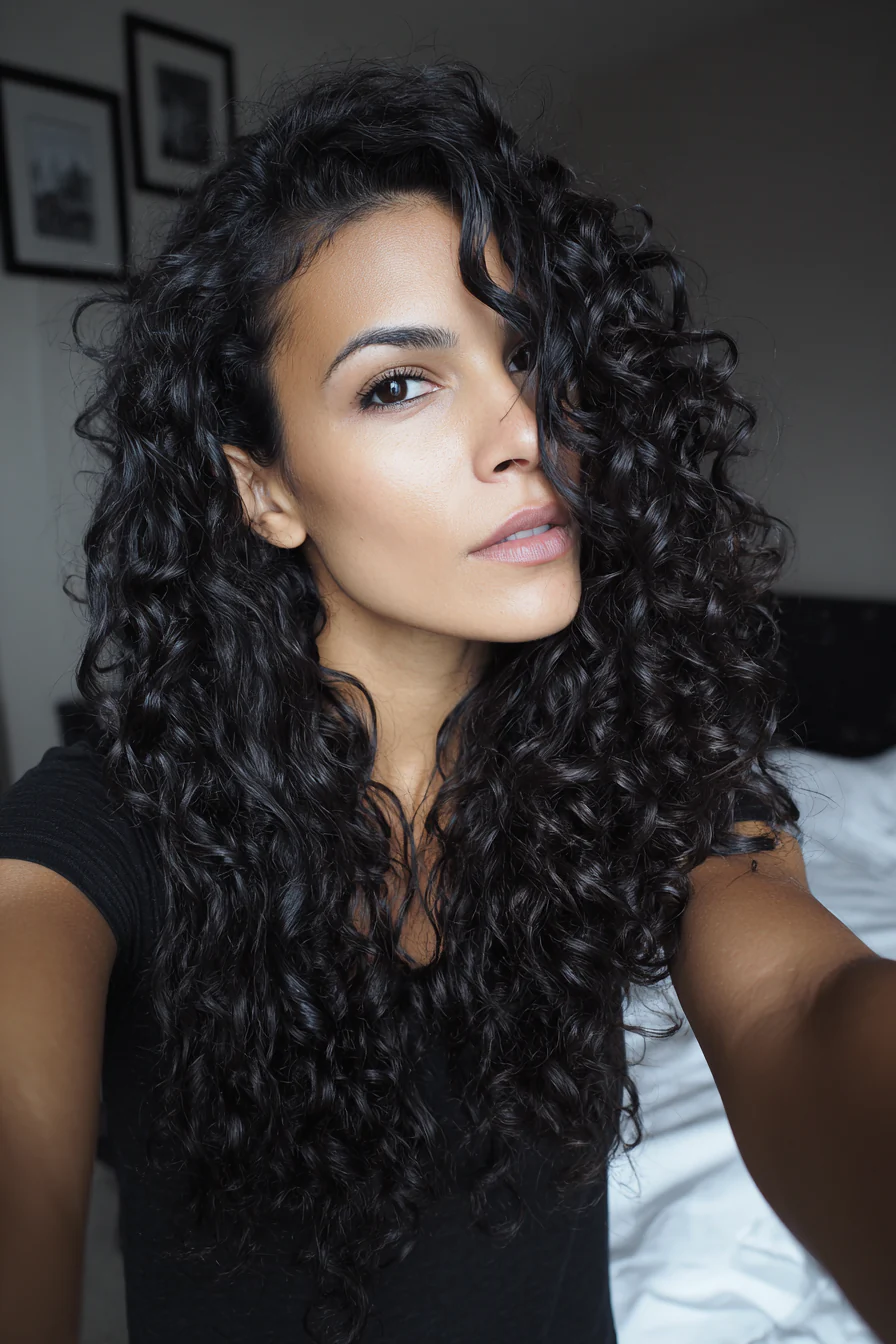 22. Raven Black Defined Spiral Layers (geschichtete lockige Frisuren) – geschichtete lockige Frisuren