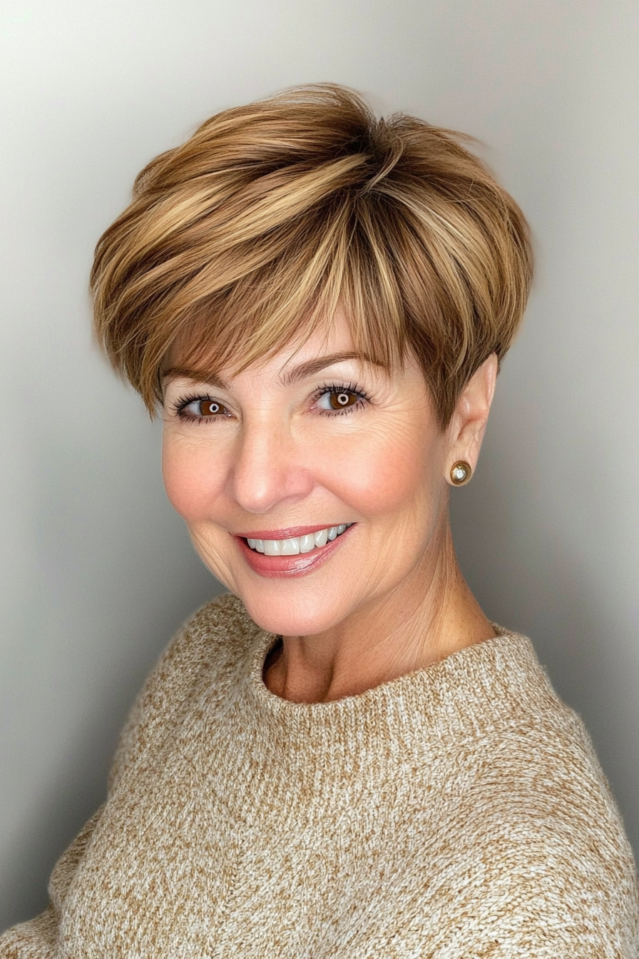 22. kurze goldene braune Ernte mit Volumen (elegante kurze Frisuren für ältere Frauen) - elegante kurze Frisuren für ältere Frauen