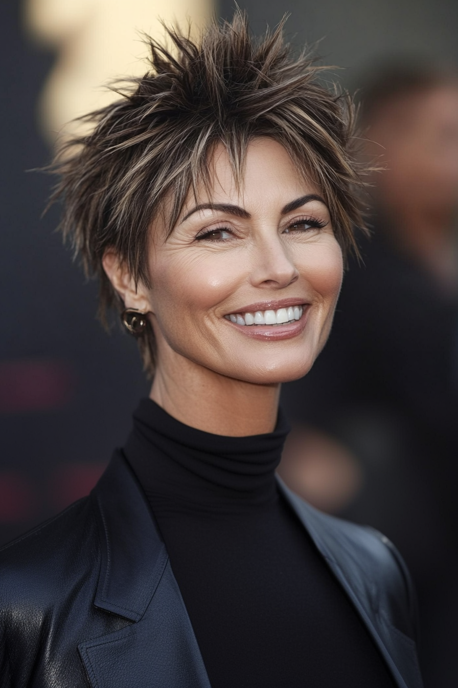 22. kurze strukturierte Pixie in cooler Aschebraun (kurze, stachelige Frisuren für ältere Frauen) - kurze, stachelige Frisuren für ältere Frauen