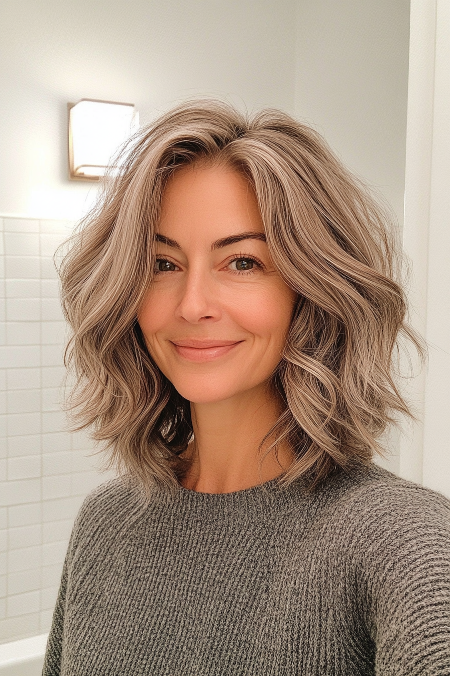 22. schulterträngender Shag in hellem Aschebraun (lustige Haarschnittideen für Frauen über 40) - lustige Haarschnittideen für Frauen über 40