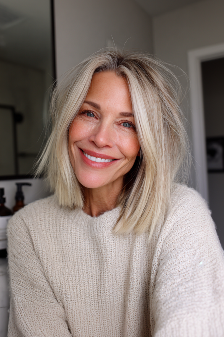 22. Schulterlänge geschnitten mit Gesichtshighlights (jugendliche Haarschnitte für Frauen über 50)-jugendliche Haarschnitte für Frauen über 50