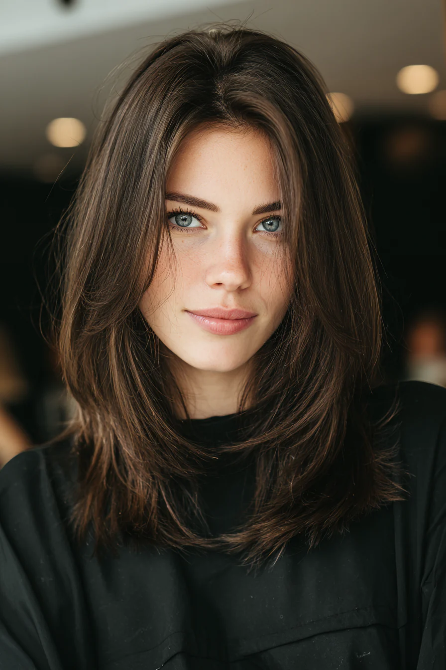22. Silken Espresso Mid-Length Cut (Schulterlange Frisuren für dickes Haar) – Schulterlange Frisuren für dickes Haar