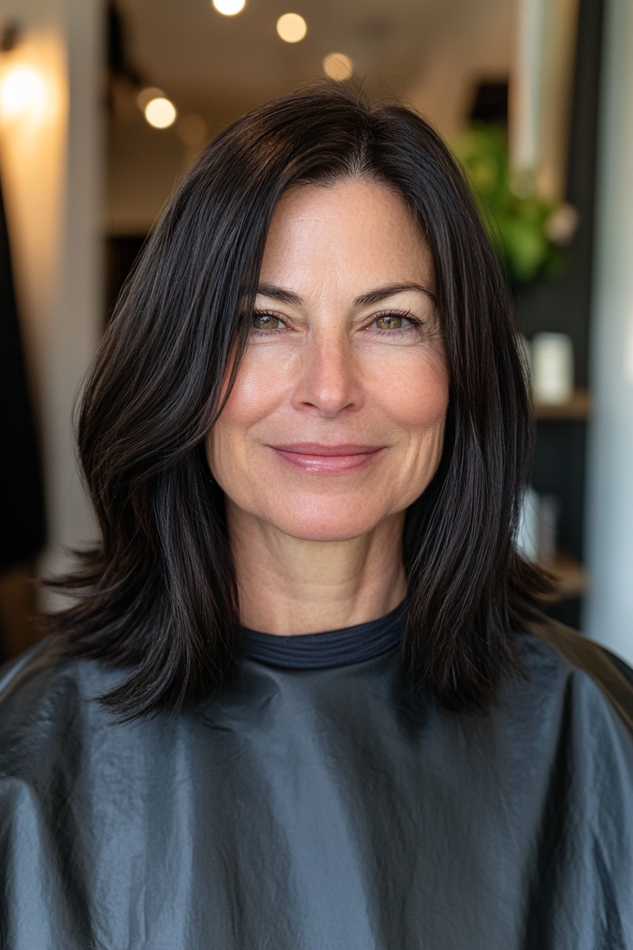 22. schlanker schulterlanger geschnitten in weicher Schwarz (kühle Haarschnitte für Frauen über 50) - Kühle Haarschnitte für Frauen über 50