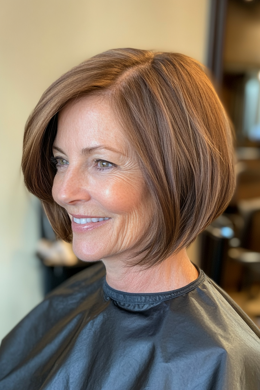 22. Weichwinkelte Bob in Kastanienbraun (Ausschnitt Länge Haarschnitte für ältere Frauen) - Ausschnittslänge Haarschnitte für ältere Frauen