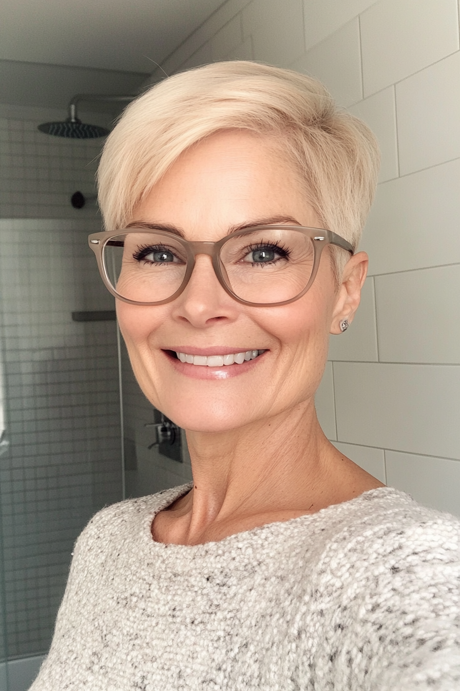 22. Soft Beige Blonde Pixie (Pixie -Haarschnitte für Frauen über 50 mit Brillen) - Pixie -Haarschnitte für Frauen über 50 mit Brillen