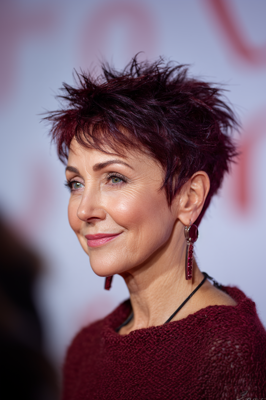22. Soft Burgund Seitsgeschnitten (stachelige Frisuren für Frauen über 50) - Stachelfrisuren für Frauen über 50