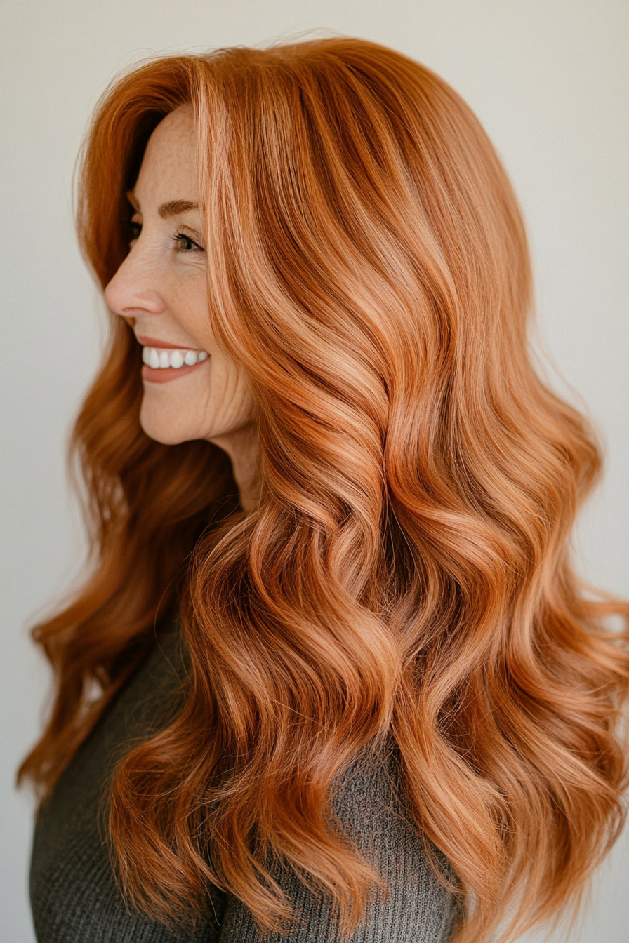 22. Weiche Kupfer lange Wellen (längere Frisuren für ältere Frauen) - längere Frisuren für ältere Frauen