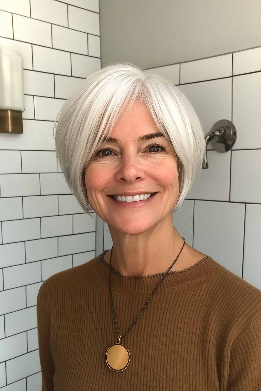 22. weiche weiße Unterschnitte -Schüssel geschnitten (Unterschnitte Frisuren für Frauen über 50) - Undercut Frisuren für Frauen über 50