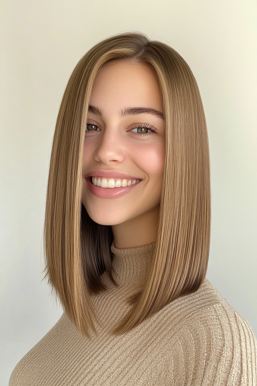 22. glatt goldbraunem Schnitt mit versteckten Enden (glatte Haarhaarschnitte) - Straight Hair Haircuts