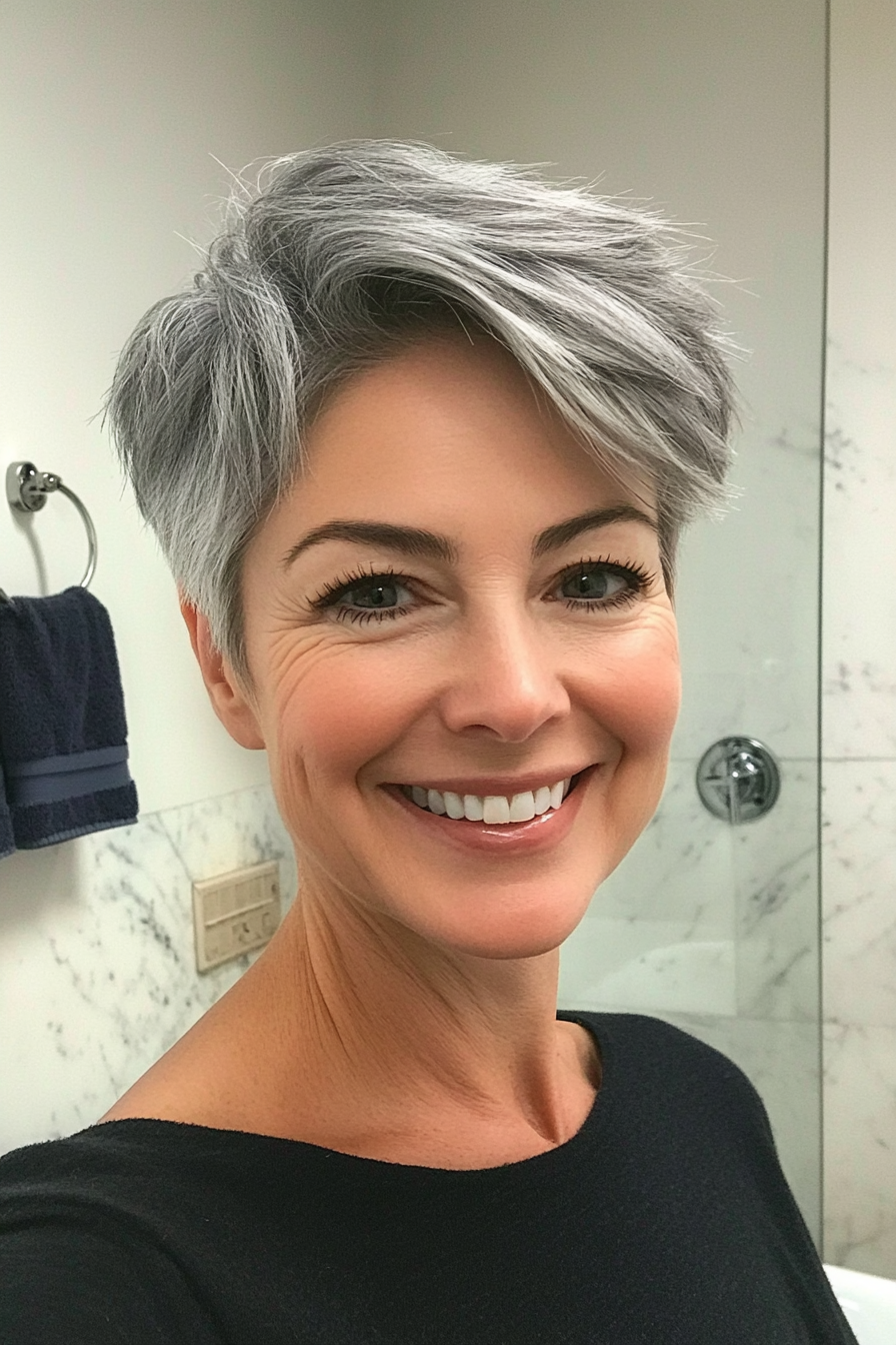 22. subtile graue Pixie mit stückweise Textur (schicke Frisuren für Frauen über 50) - schicke Frisuren für Frauen über 50