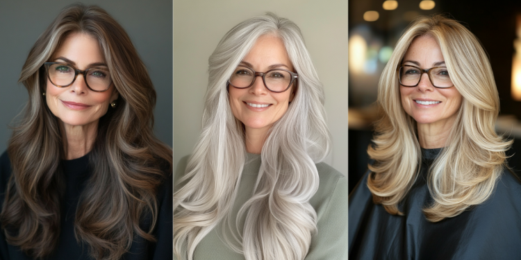 23 wunderschöne lange Frisuren für Frauen über 60 mit Brille