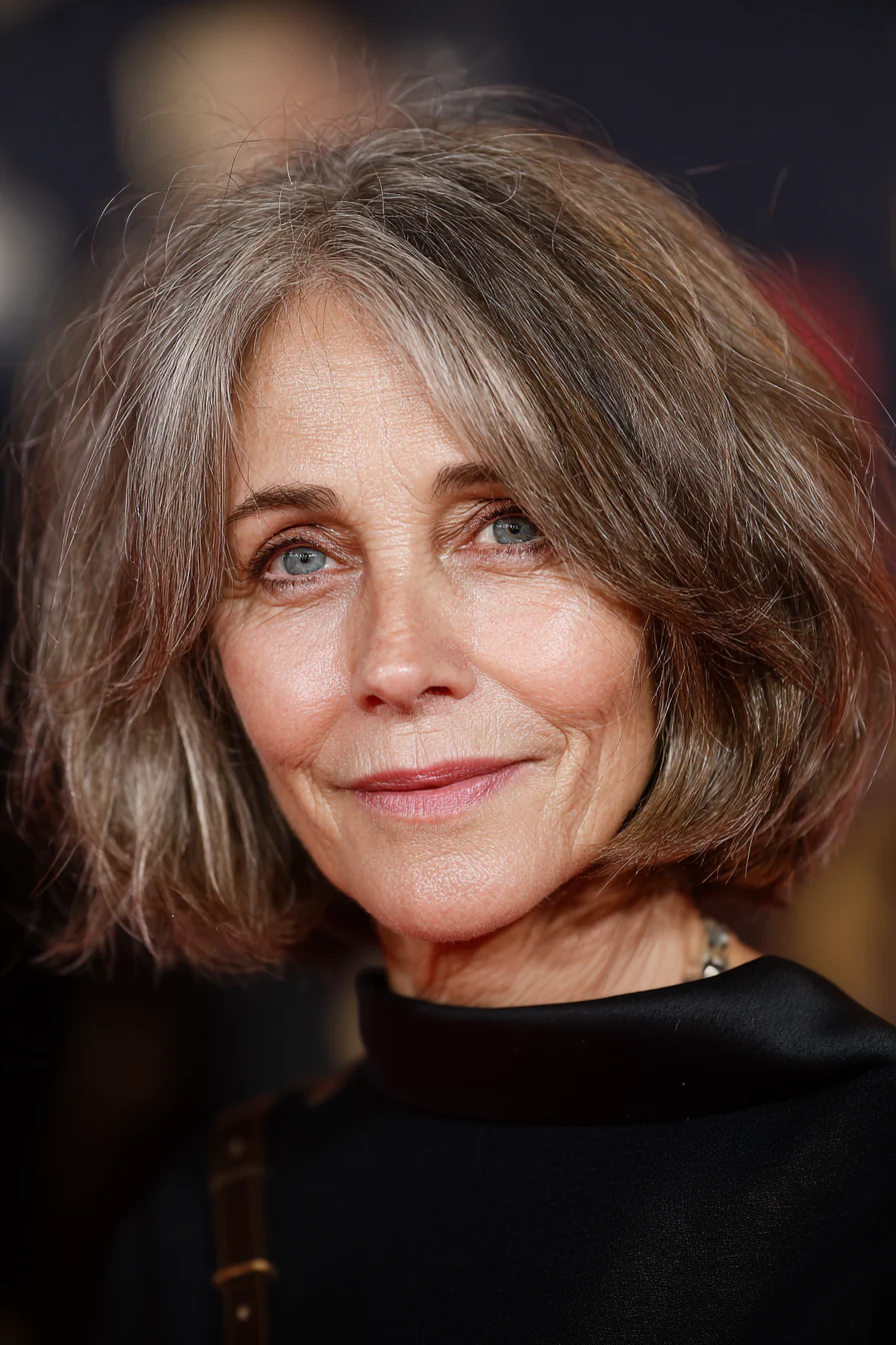 23. Luftiger Stufen-Bob in sanftem Mokkabraun (Bob-Frisuren für Frauen über 60 mit feinem Haar) – Bob-Frisuren für Frauen über 60 mit feinem Haar