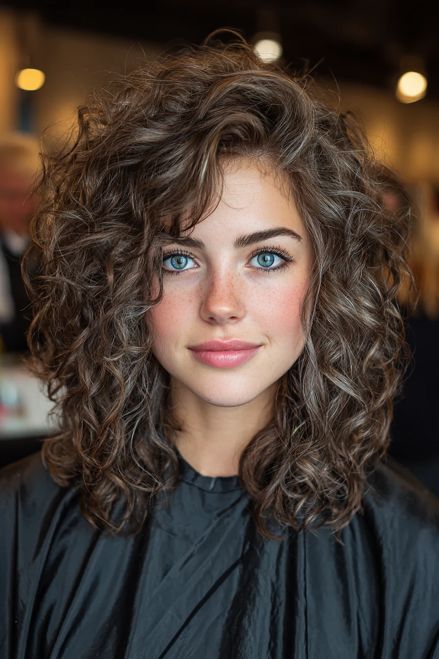 23. Aschbrauner schulterlanger Schnitt mit Locken (geschichtete lockige Frisuren) – geschichtete lockige Frisuren