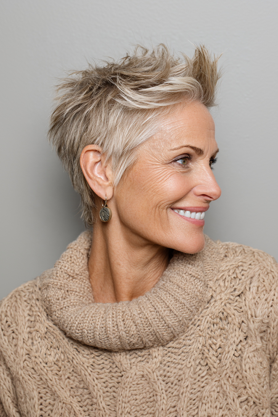 23. Beige Blonde Spiky Tuck -Behind (kurze Spiky -Frisuren für Frauen über 60) - kurze Spiky -Frisuren für Frauen über 60