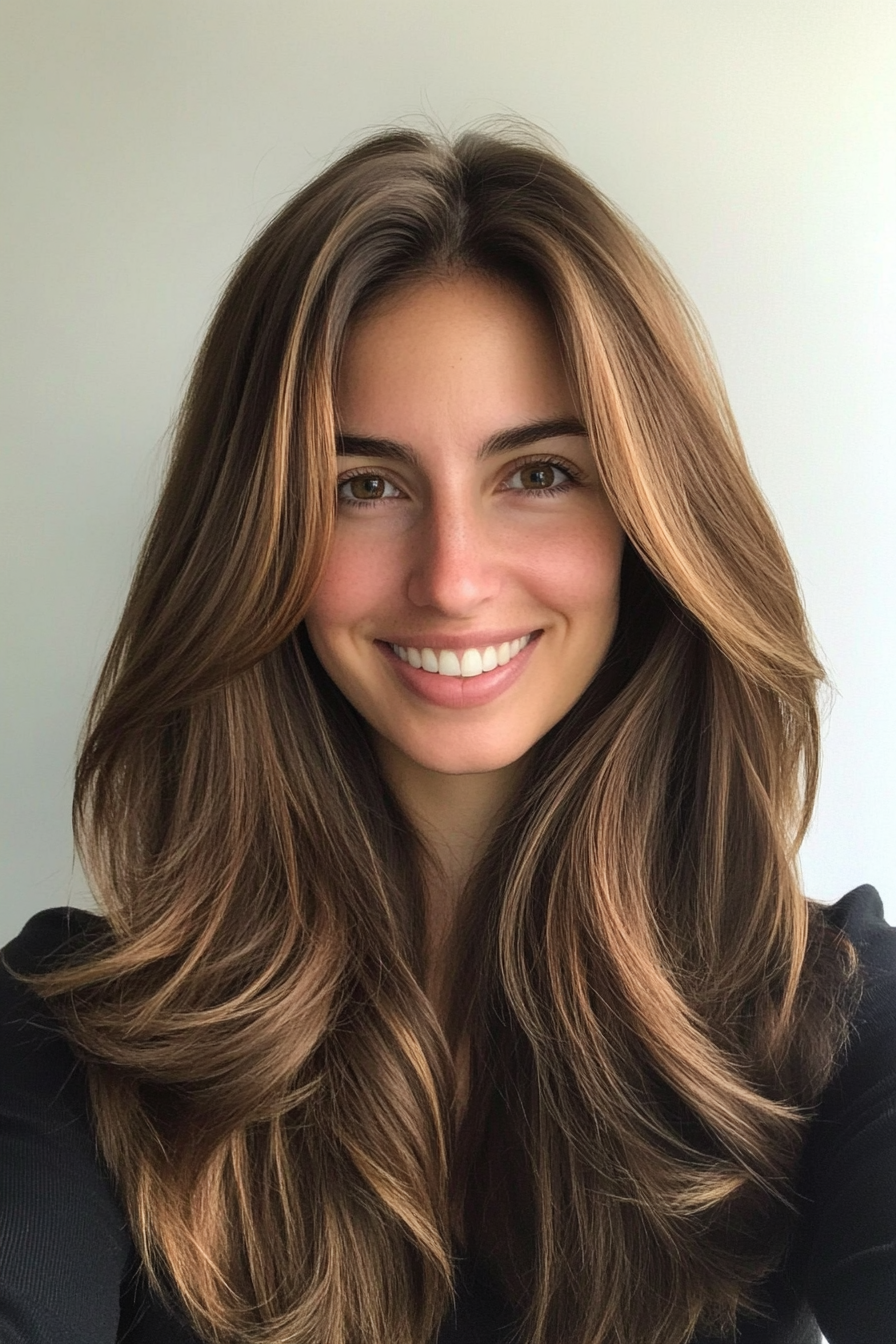 23. Bronzed Braun, lang geschichtter Schnitt (lang geschichtete Haarschnitte) - lang geschichtete Haarschnitte