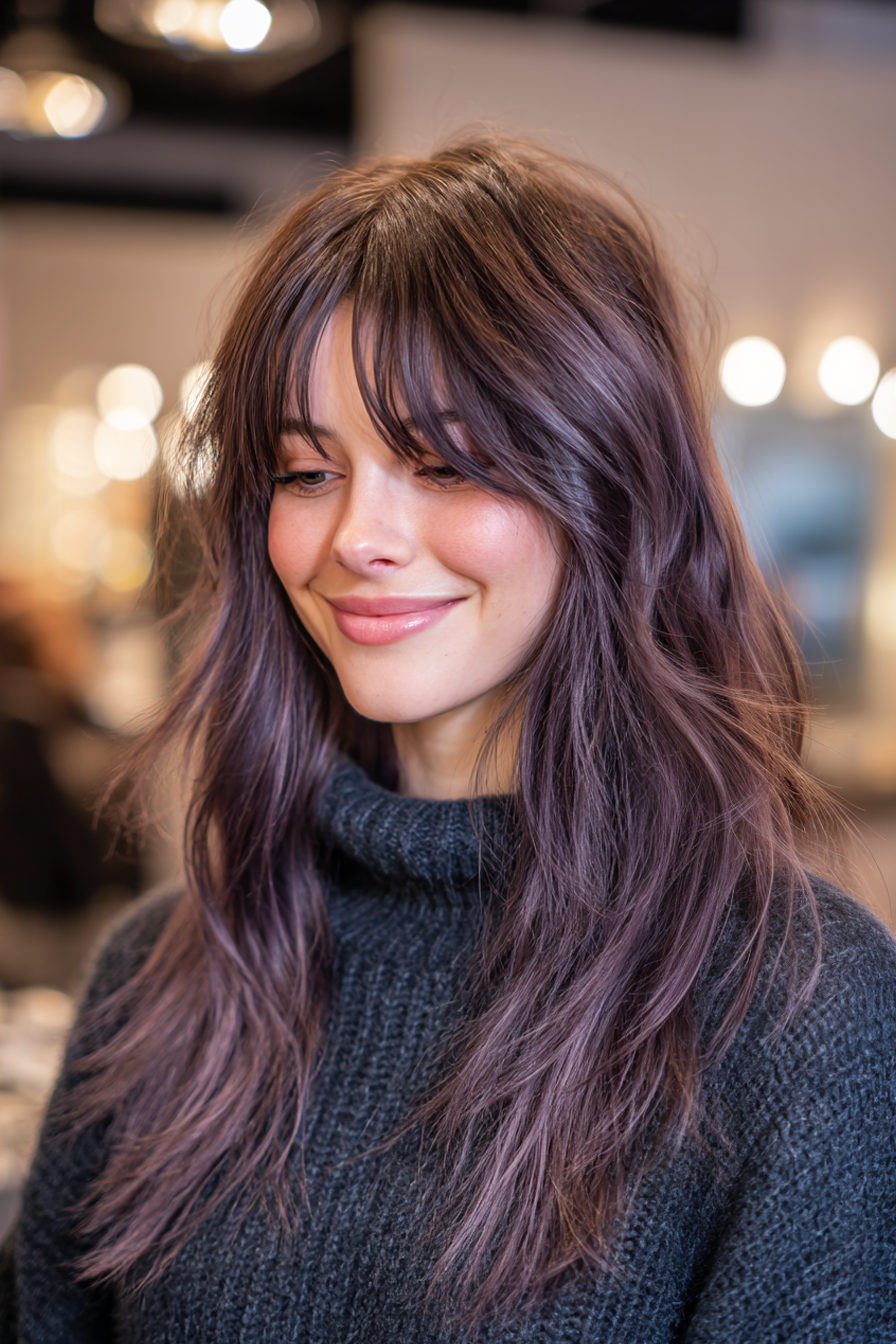 23. kaskadierende abgehackte Schichten in Ascheviolett (abgehackte geschichtete Frisuren) - abgehackte, geschichtete Frisuren