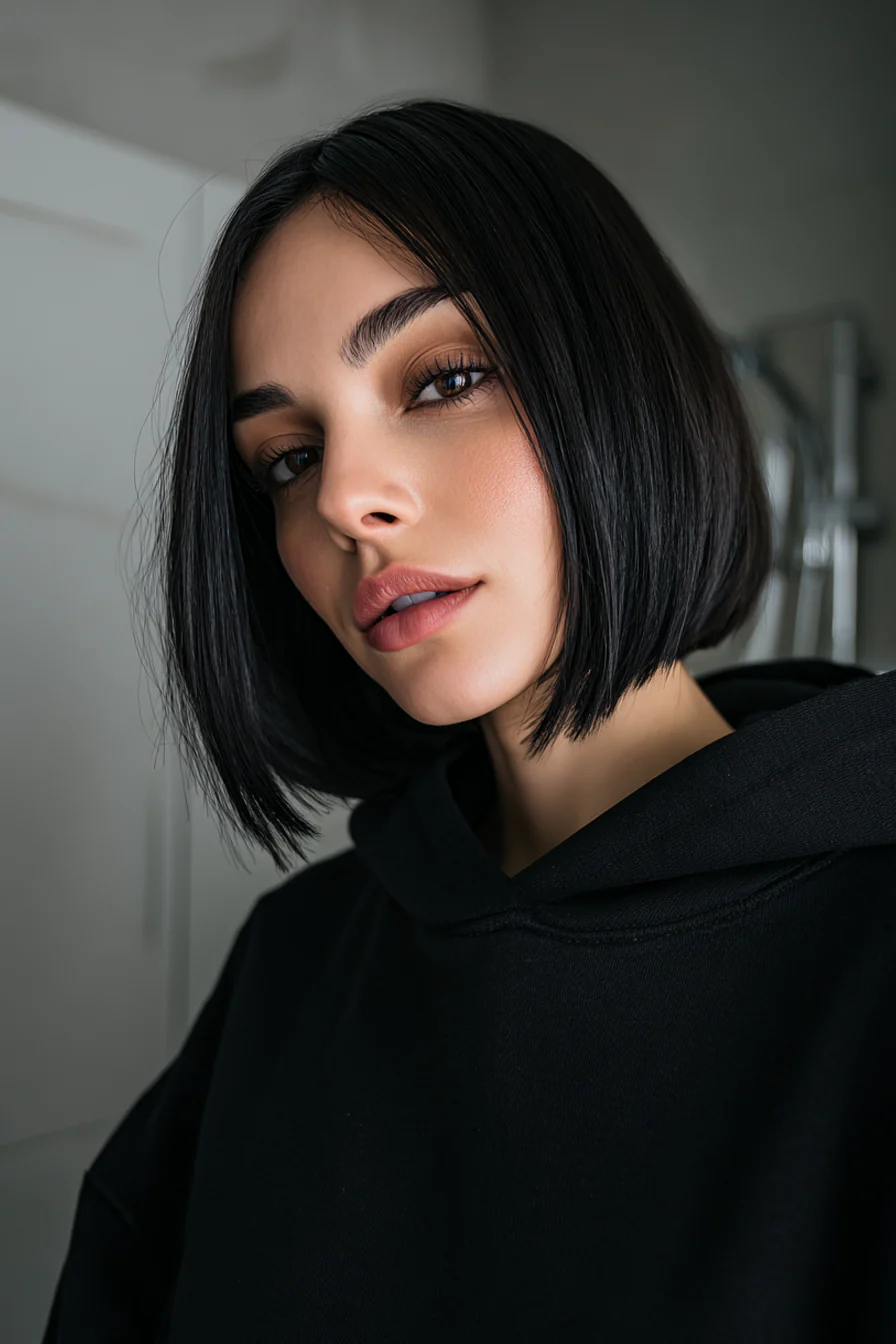 23. Kinnlanger Pagenjunge in glänzendem Tiefschwarz (Haarschnitte für dünnes Haar) – Haarschnitte für dünnes Haar