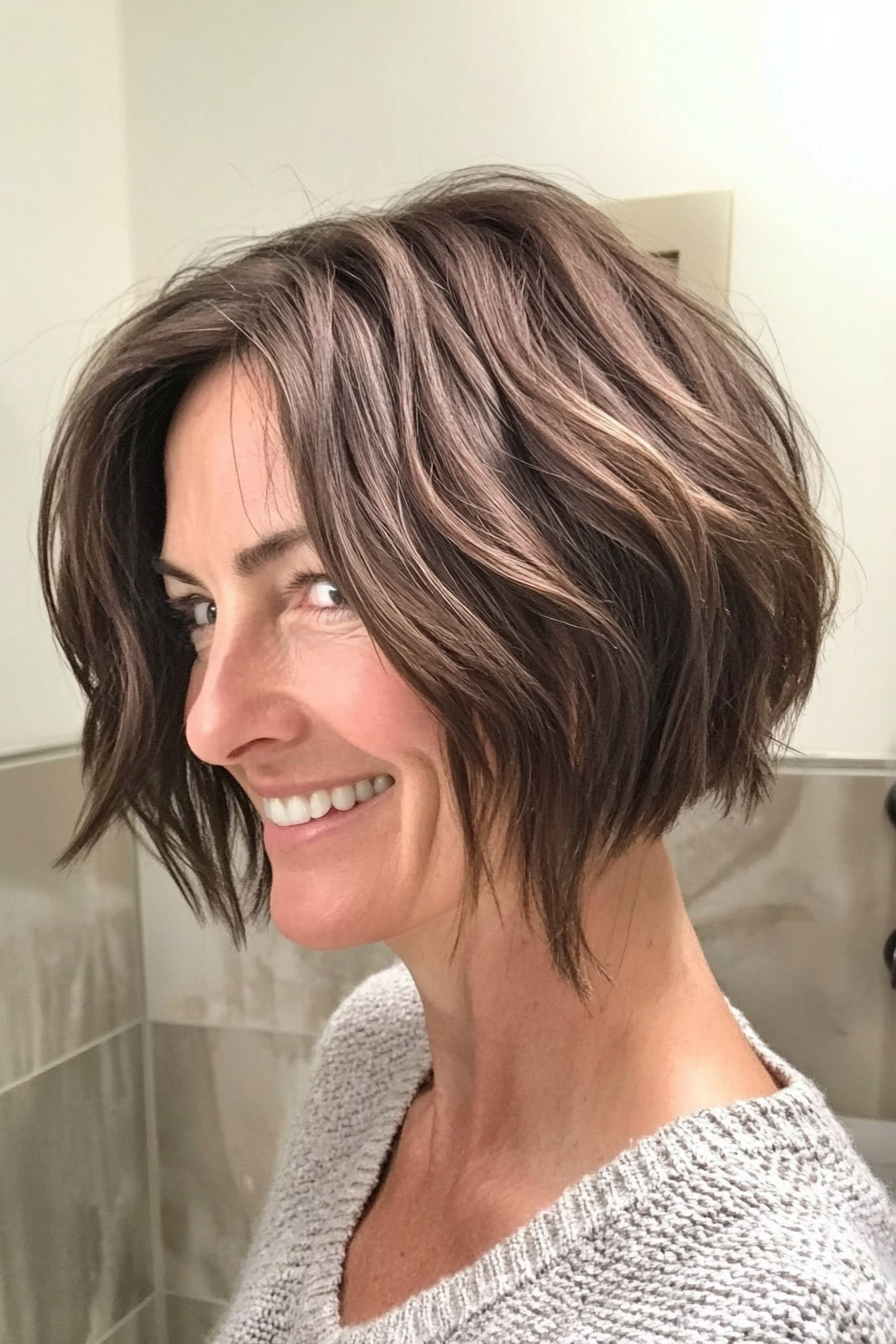 23. Hunger Bob mit natürlicher Brünette (beste Haarschnitte für Frauen über 40) - beste Haarschnitte für Frauen über 40