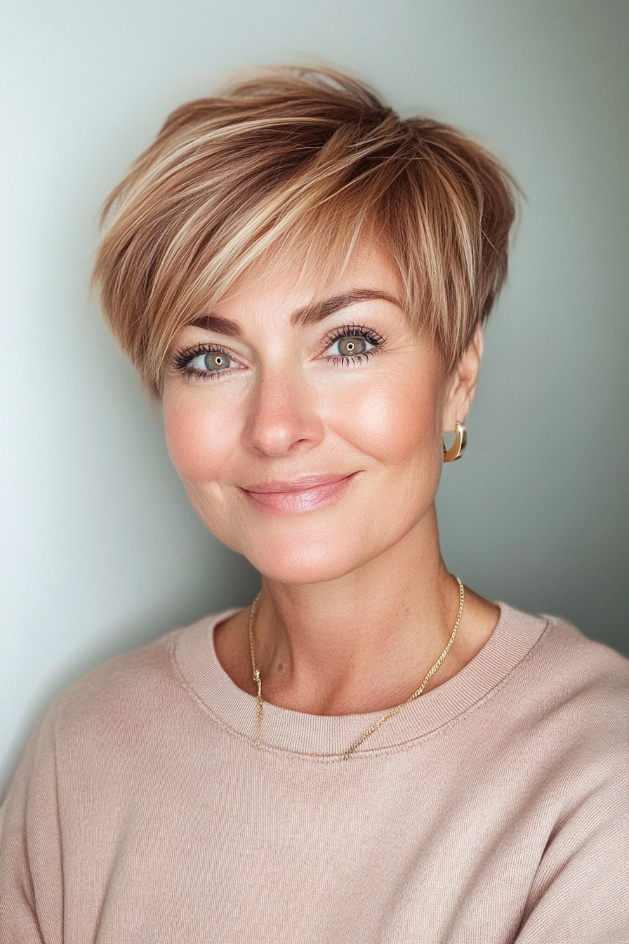 23. Zimt -Perlen -Schichtpixie (lange Pixie -Haarschnitte für ältere Frauen) - Lange Pixie -Haarschnitte für ältere Frauen