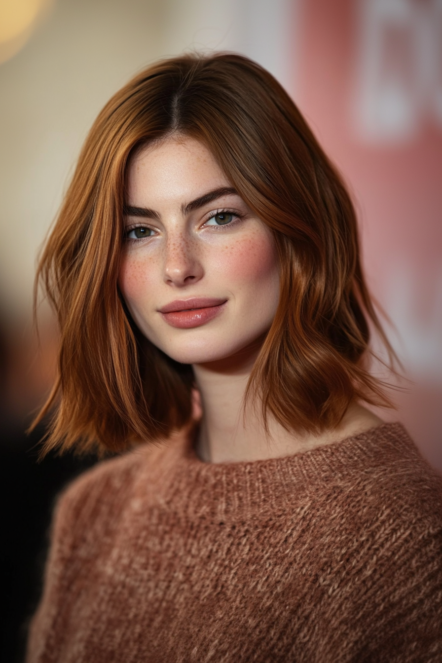 23. Klassischer Lob mit gedämpftem Auburn -Tönung (Hackerchen mit Trottel Länge) - Haarbeinlängenhaarschnitte