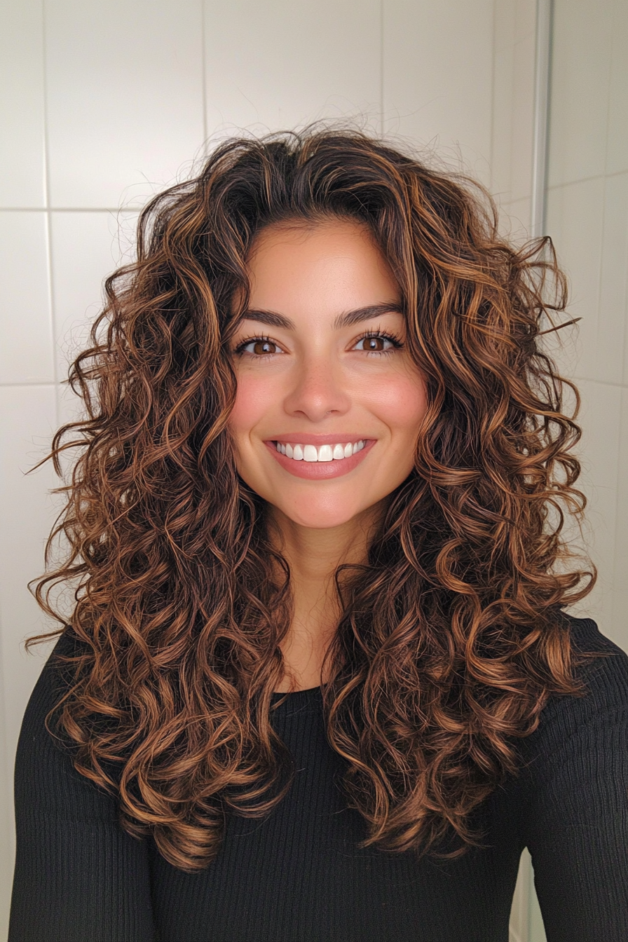 23. Curly Shag mit natürlicher Brünette Bounce (unordentliche Frisuren) - Unordentliche Frisuren