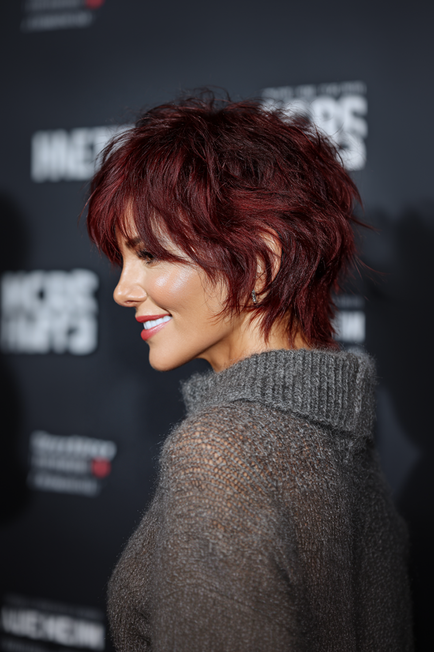 23. Deep Burgund Shag Crop (kurze zottelige Frisuren für Frauen über 60) - kurze zottelige Frisuren für Frauen über 60