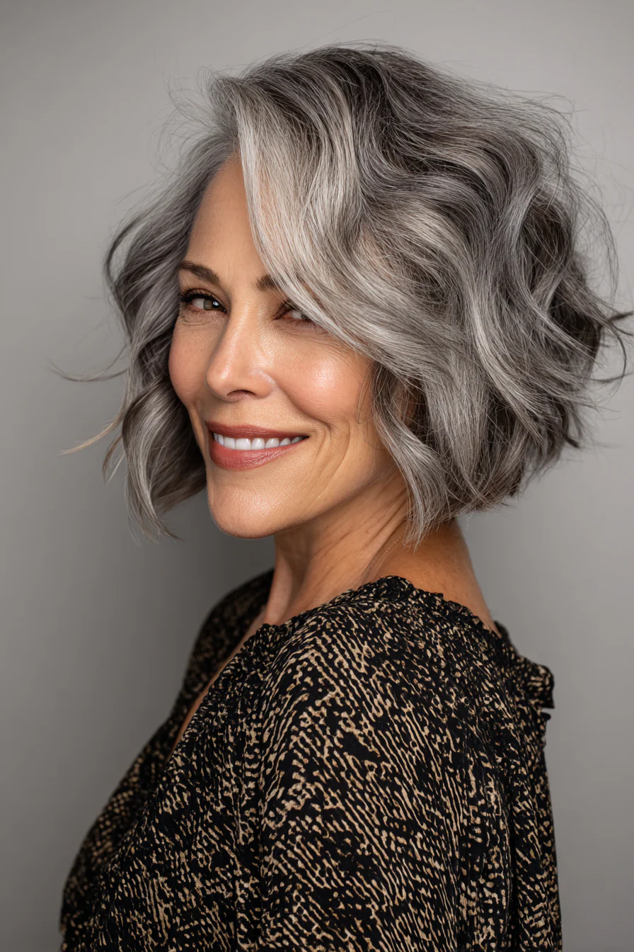 23. Fingergewellter Bob in Naturgrau (kurze gewellte Haarschnitte für ältere Frauen) – Kurze gewellte Haarschnitte für ältere Frauen