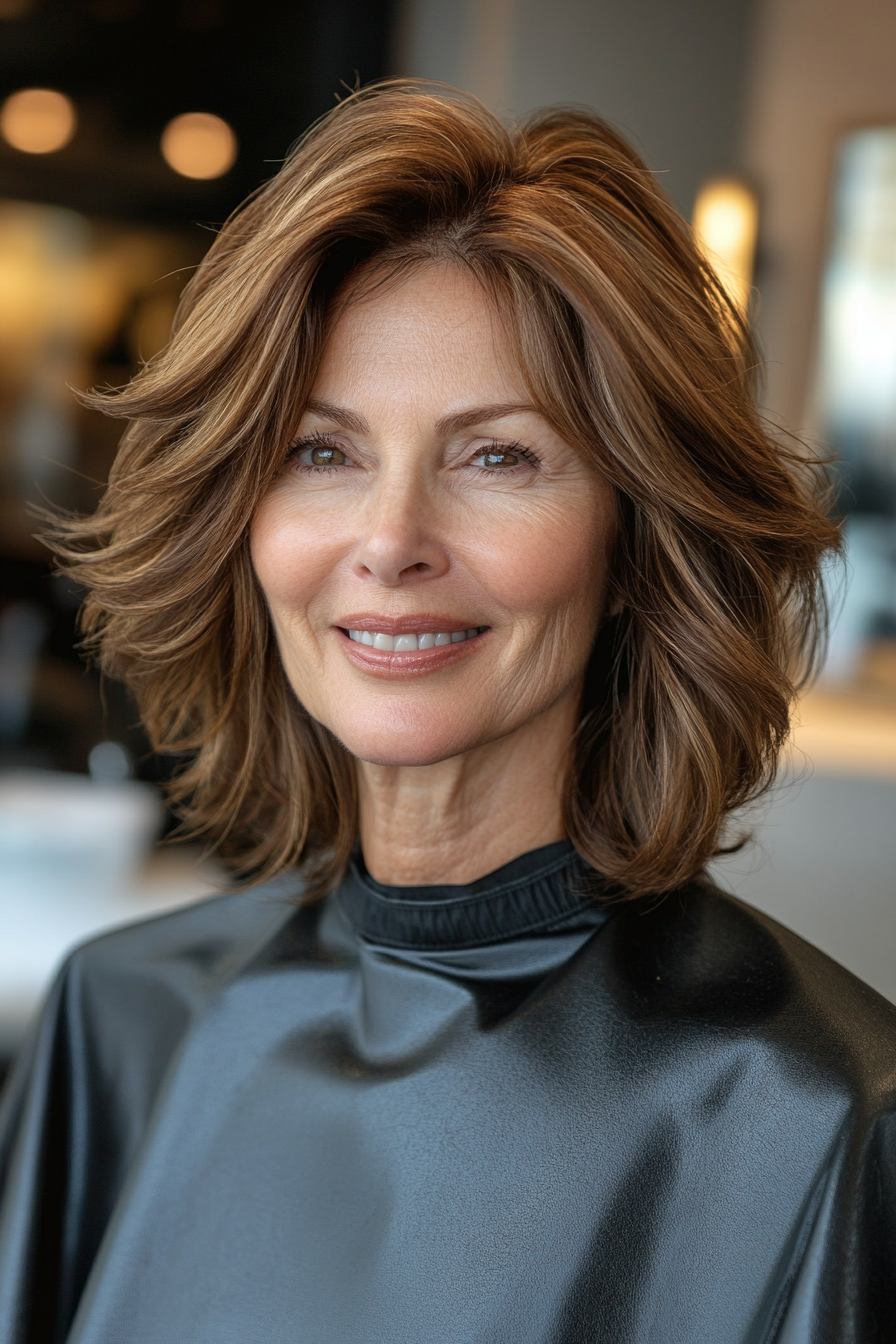 23. Goldener Kastanienschüttel mit Volumenschub (Shag -Frisuren für Frauen über 60) - Shag Frisuren für Frauen über 60