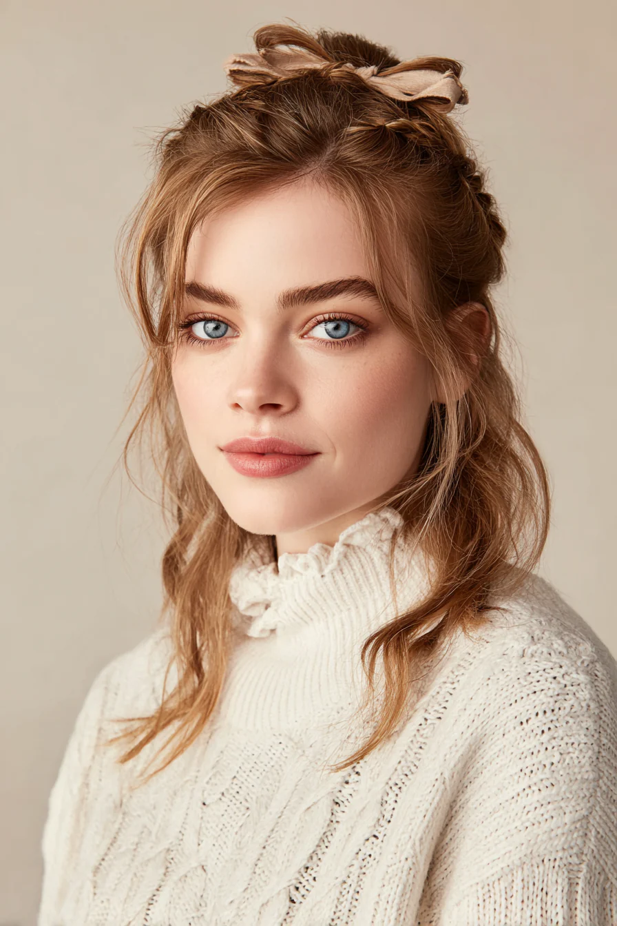 23. Halbhoch geflochtene Schleife in Creamy Bronde (Brautfrisuren) – Brautfrisuren