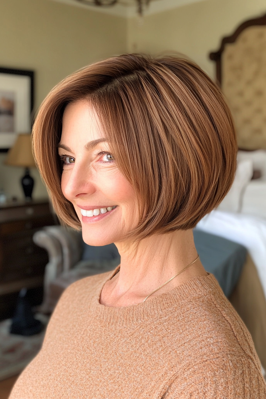 23. Honigbraun kurzer Bob (kurze Haarschnitte für Frauen über 60 mit feinem dünnem Haar) - kurze Haarschnitte für Frauen über 60 mit feinem dünnem Haar